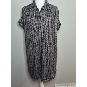 Madewell Plaid Button Down Shirt Dress Viscose Short Sleeve Casual Sz Medium